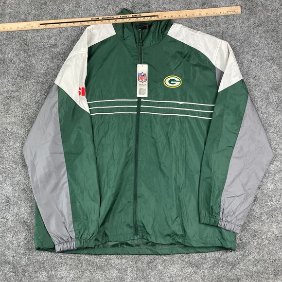 Reebok NFL Green Bay Packers Jacket Mens 2XL Green Full Zip Lightweight - Picture 1 of 10